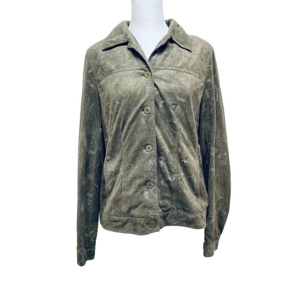RAFAEL Blazer Jacket Size 10 Women’s Floral Embroidered Faux Suede Button Front - Picture 1 of 12